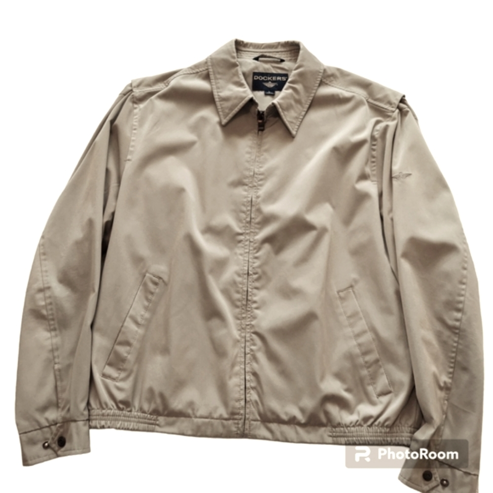 Dockers Mens Jacket Windbreaker LS Lined Classic Style vntg Size L light kacki